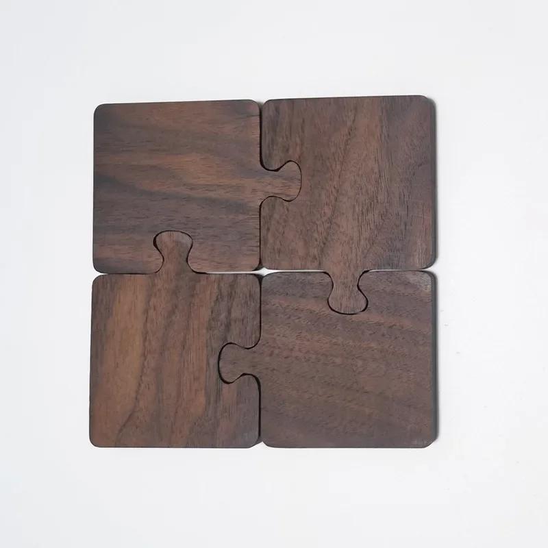 4 Stück/Set Walnuss Puzzle Tassenuntersetzer Rutschfest Hitzebeständig Holz Tee Kaffee Untersetzer Zuhause Tischsets Dekorationen Barwerkzeuge