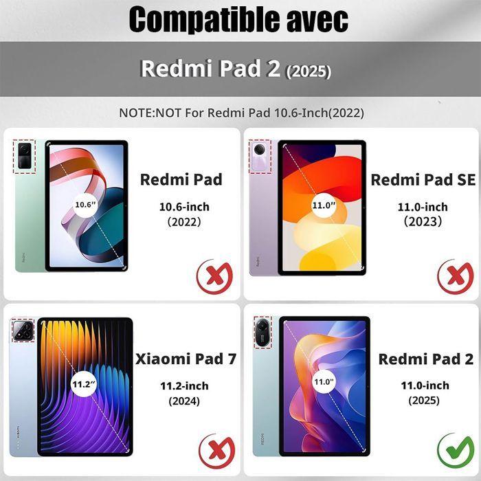Coque + Verre Trempé pour Xiaomi Redmi Pad 2, Protection Antichoc Etui Rotatif 360° Synthécuir Noir