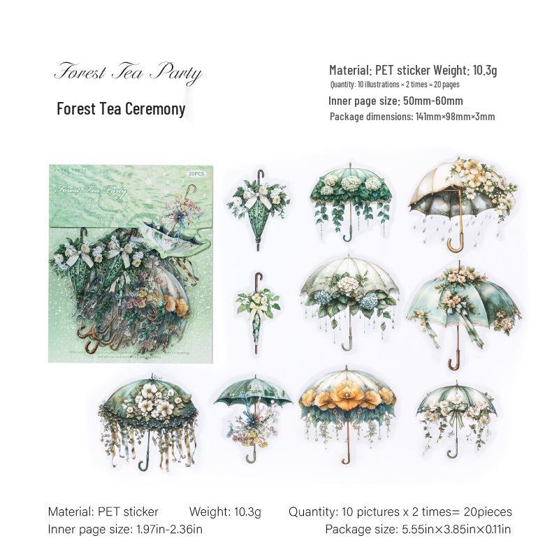 Sugar Poem Watercolor Flower & Umbrella Scenery Stickers - Concerto Series for DIY Journal Decoration