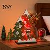 Seasonal Home Accessories Wooden Christmas Tree Table Decor with LED Light, Rustic Standing Sign Small Lighted Reindeer Santa Claus for Holiday Tiered