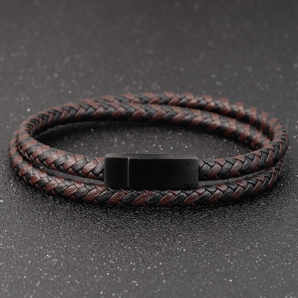 

Fashion Unisex Multi-layer Woven Leather And Stainless Steel Combination Men s Leather Bracelet Black Brown Male Jewelry Gift 19cm