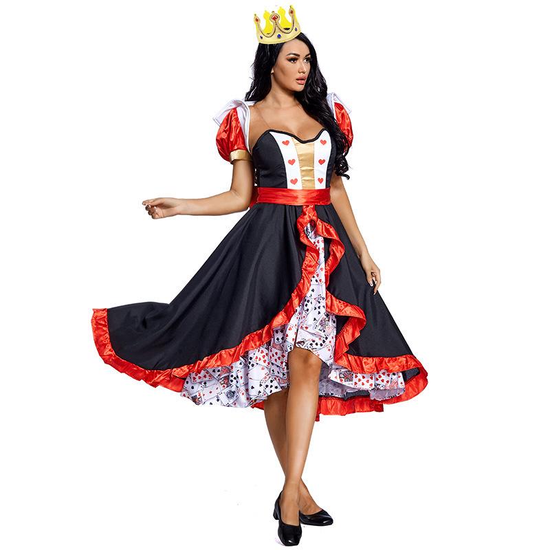 Red Queen Playing Card Costume with Cape and Full Skirt for Halloween and Stage Performance