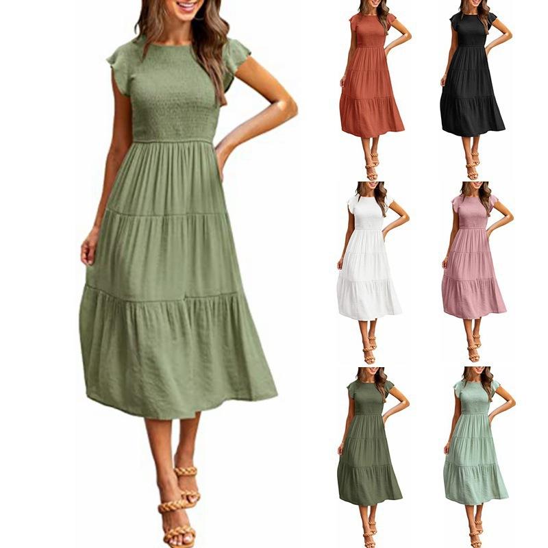 Women's Flutter Sleeve Smocked Tiered Midi Dress