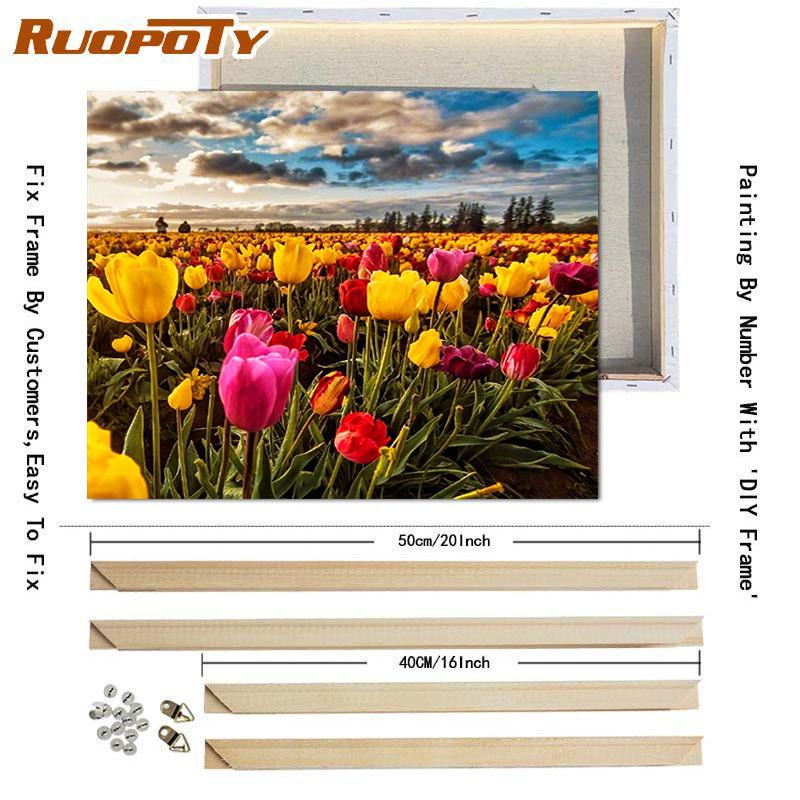 RUOPOTY DIY Frame Oil Painting By Numbers Tulip Flower Home Decor Acrylic Home Decor On Canvas Wall Art Picture For Living Room