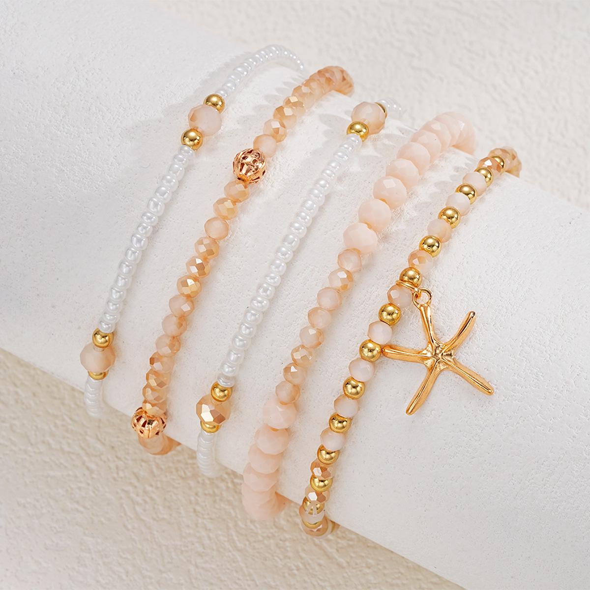 

5Pcs Bohemian Starfish Rice Beads Crystal Anklets for Women Trendy Summer MultiLayer Foot Chain Female Beach Jewelry Accessories