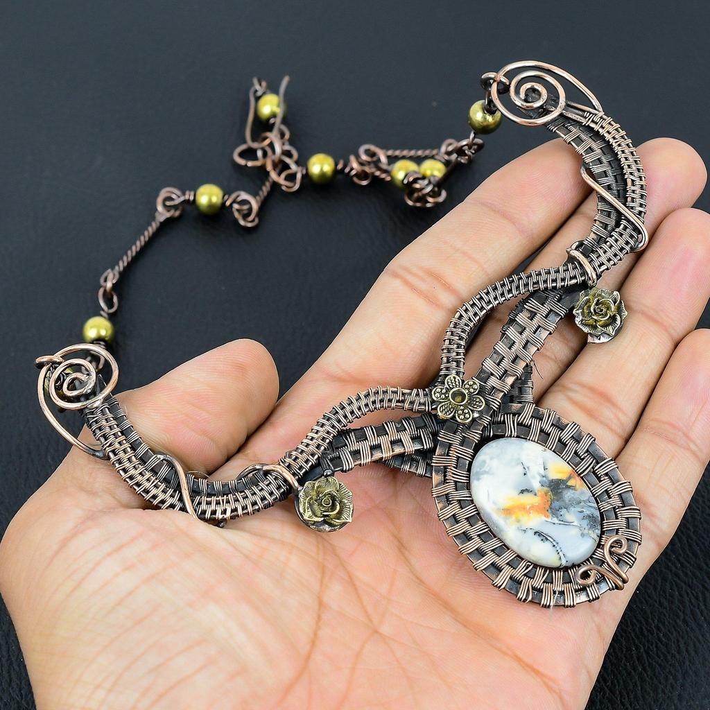 Malingano Jasper Necklace Handmade Jewelry, 999 Copper Wire Wrapped Necklace Designer Gemstone Jewelry Adjustable Chain Necklace