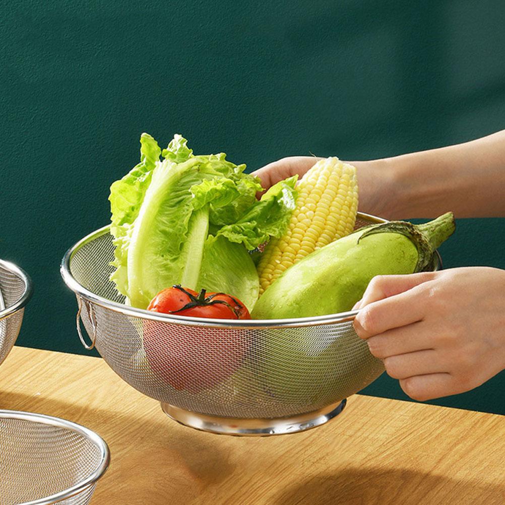 Bol de amestecare din oțel inoxidabil 2 buc. Scurătoare de orez Coș de strecurare Coș de legume Coș de fructe Lavoar instrument de bucătărie