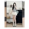 Women's Mini Skirt High Waist A Line Slimming Summer Skirt Shorts Petite Pleated Puff Hem Pink