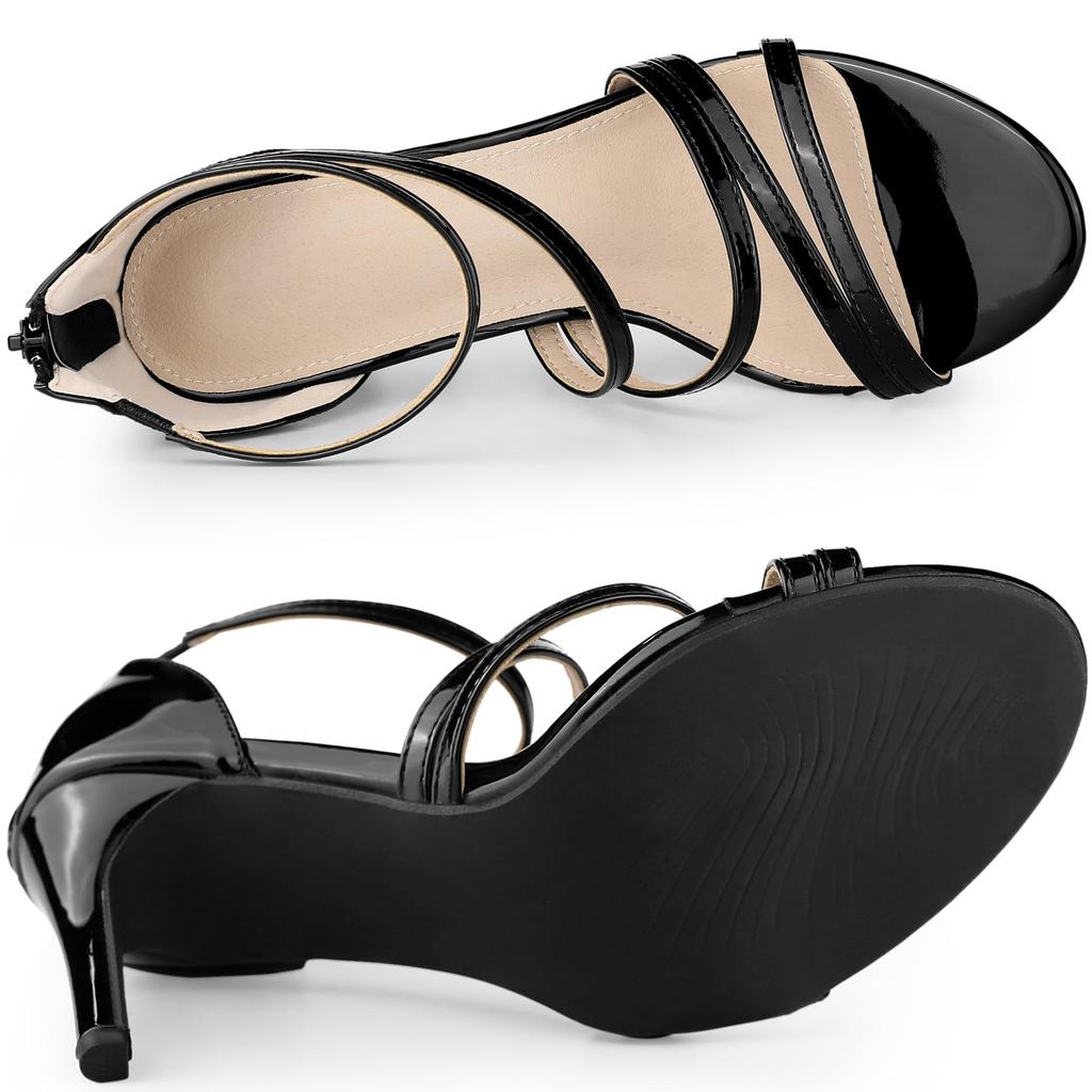 Allegra K Women's Open-Toe Strap Ankle Strap Back Zip Stiletto Heel Sandals, Black, Size 25.5cm