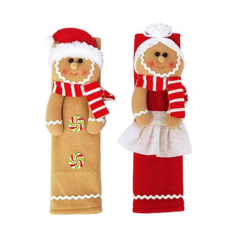 Christmas decoration refrigerator door handle protective case gingerbread man couple decoration set kitchen festive atmosphere arrangement