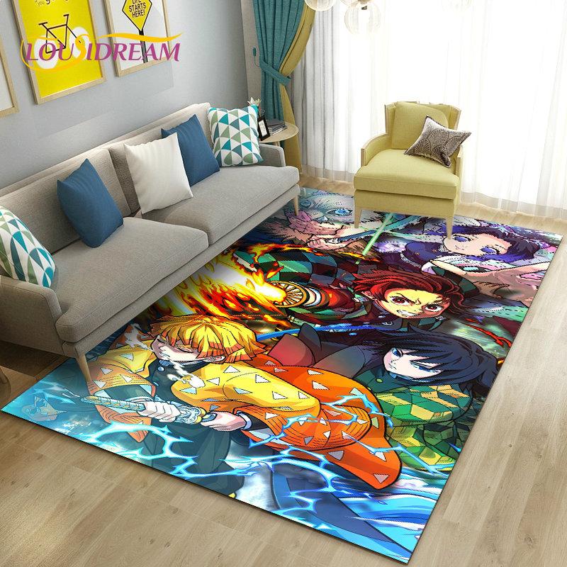 3D Demon Slayer Cartoon Area Rug Large,Carpet Rug for Living Room Bedroom Sofa Doormat Decoration,Kids Play Non-slip Floor Mat