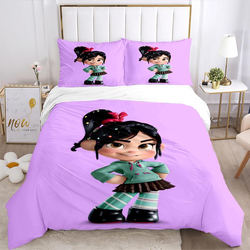 3pcs Cute Vanellope Bedding Set - Includes 1 Quilt Cover and 2 Pillowcases, Comfortable Bedding with Stylish Design for Bedroom, Machine Washable