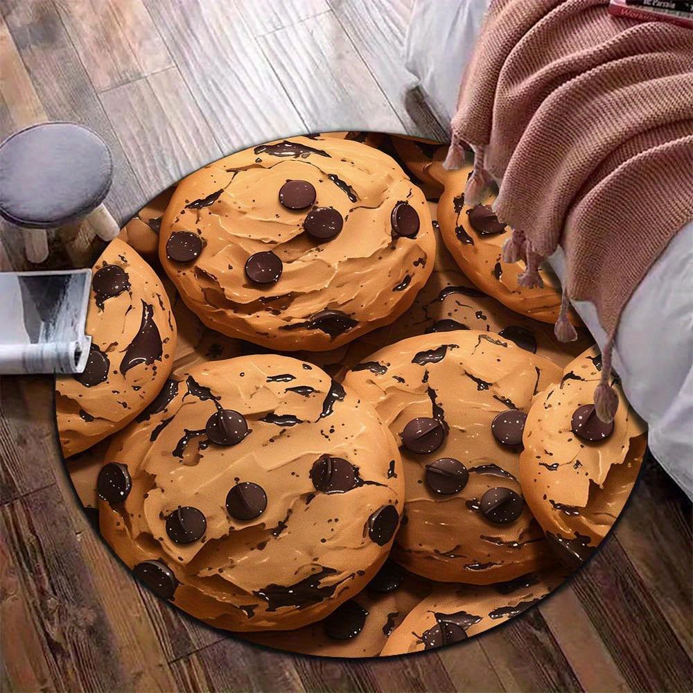 Chocolate Chip Cookie Realistic Round Rug Flannel Foodie Gift for Kitchen Dining Room Playful Bakery Themed Floor Decor