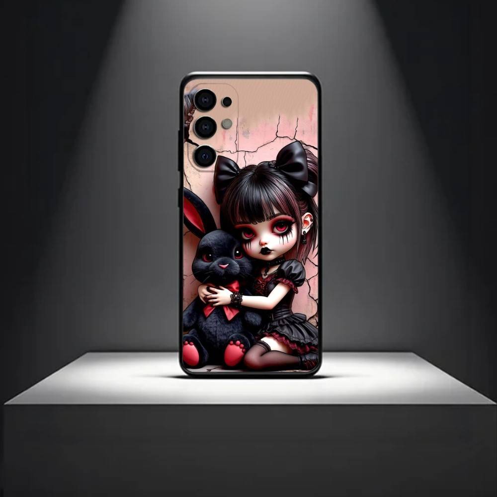 D-Dark-style Doll Phone Case For Samsung S 25,24,23,22,30,21,10,9,Ultra,Plus,Lite,FE,4,5 G Soft Black Case