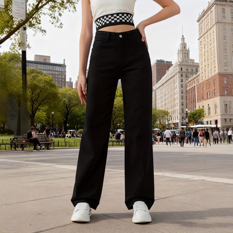 Hot Drilling Jeans Women s High Waist Slimming Wide-leg Korean Style Ins S