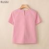 ZANZEA Women Casual Round Neck Solid Color Loose Short Sleeve Blouse