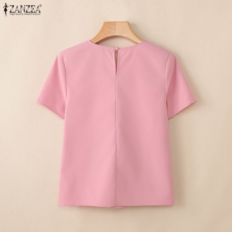 ZANZEA Women Casual Round Neck Solid Color Loose Short Sleeve Blouse