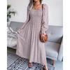 Spring Summer Square Neck Long Sleeve Holiday Cotton Dress Pleated Long Women's Dresses