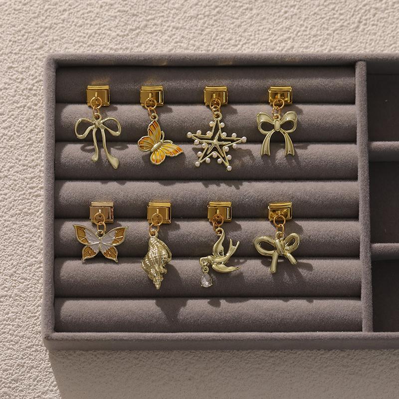 Gold Color Butterfly Bow Knot Star Swallow  Pendant Charm Links Fit 9mm Stainless Steel Bracelet DIY Making Men Women Gift