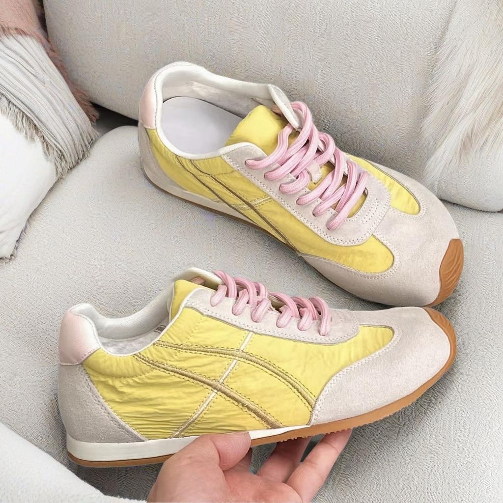 Macaron Shoes Retro Moral Training Shoes Flat-soled Lace-up Women's Versatile Color Matching Light Forrest Gump Shoes Sports and Leisure Commuter S