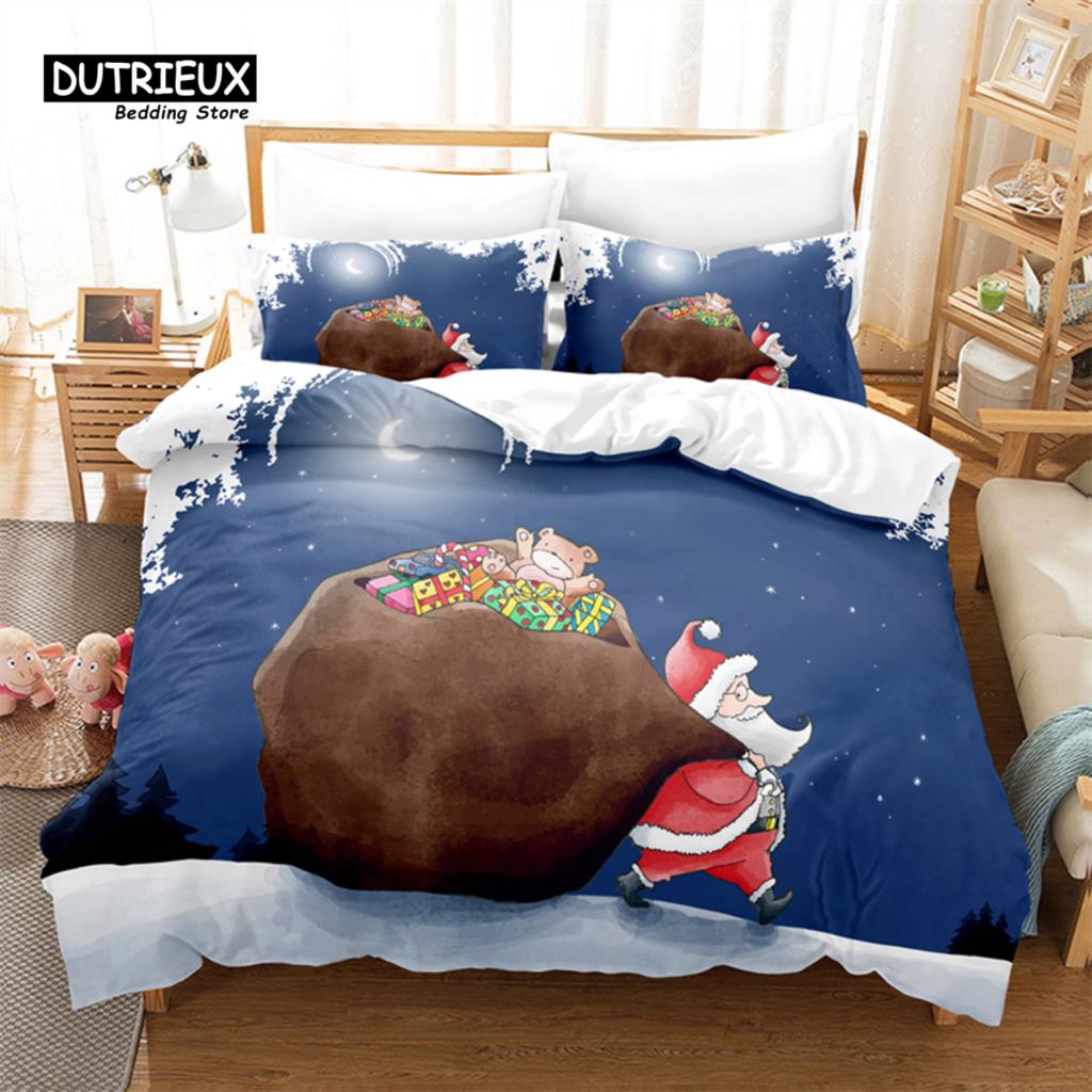 Father Christmas Bedding Set, 3Pcs Duvet Cover Set, Soft Comfortable Breathable Duvet Cover, For Bedroom Guest Room Decor
