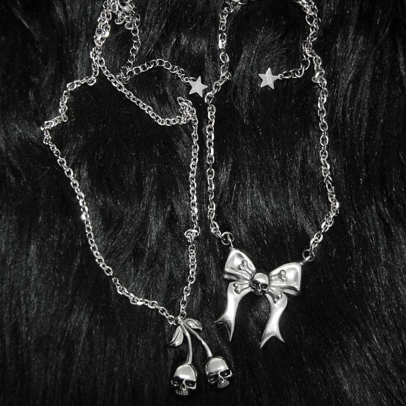 Halloween necklace jewelry exaggerated design feeling bow skull dark wind collarbone chain