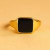 Men’s Gold Plated Black Onyx Signet Ring – Classic Square Statement Jewelry Gift for Him