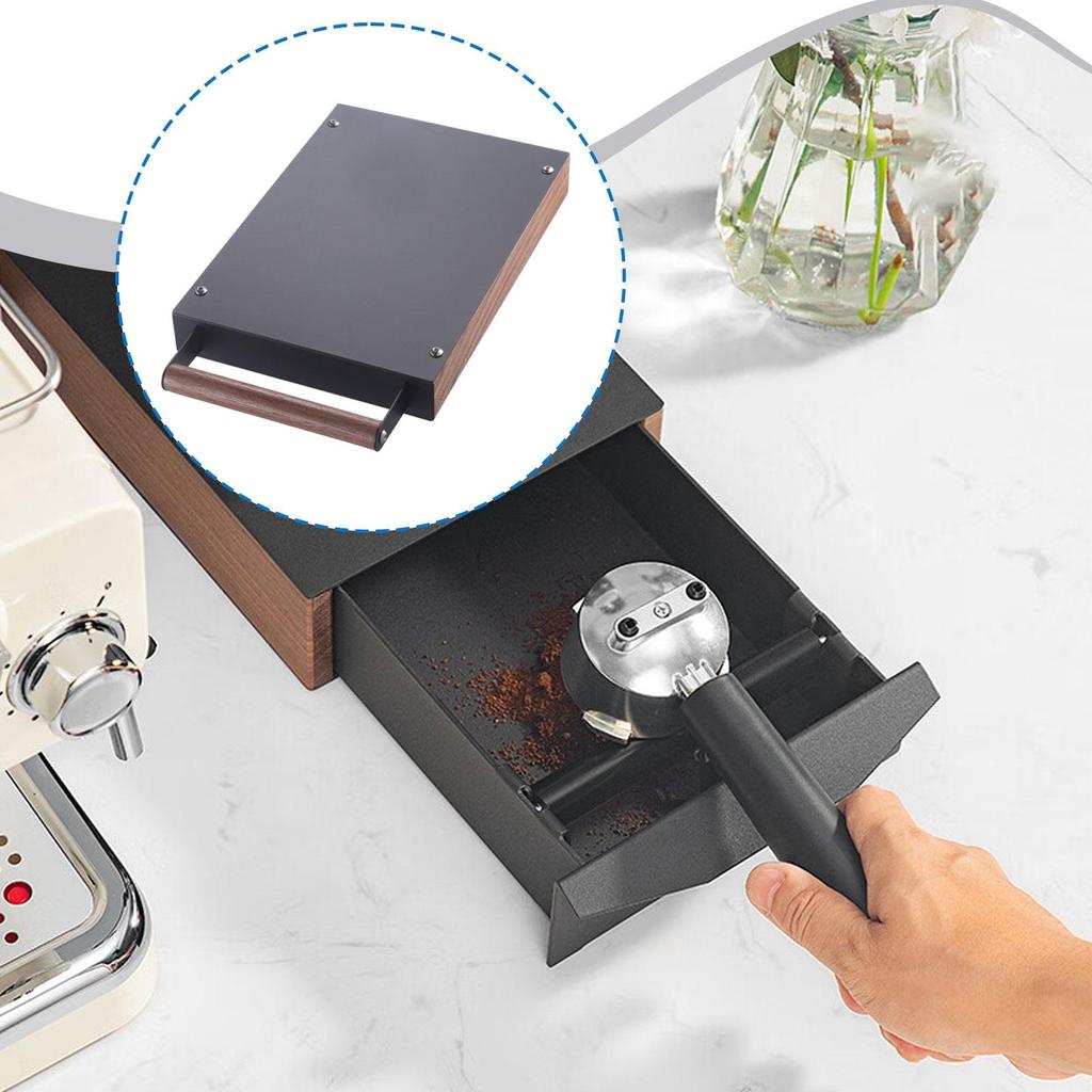 Espresso Knock Box Coffee Knocker Drawer Dump Bin Container with Walnut Handle under Grinding
