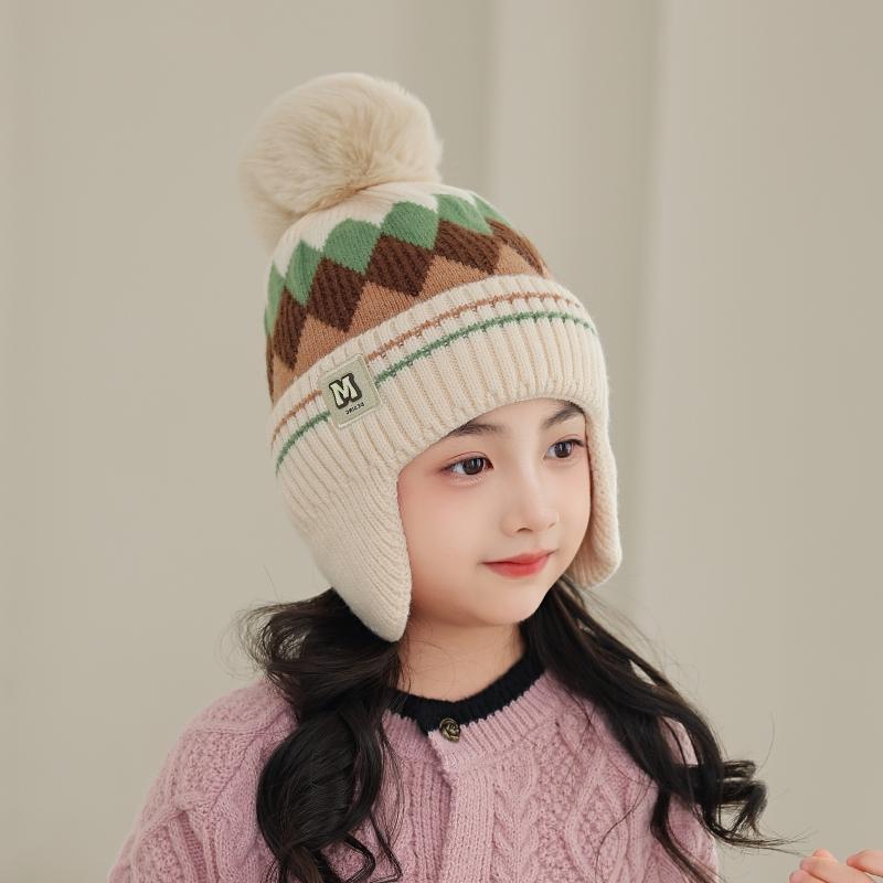 Autumn And Winter Boys And Girls Windproof Earmuffs Baby Knitted Thick Wool Hat Children'S Warm Hat