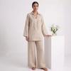 Linne Tvådelat Set Dam Casual Tunika Vida Byxor Matchande Co-ord Outfit