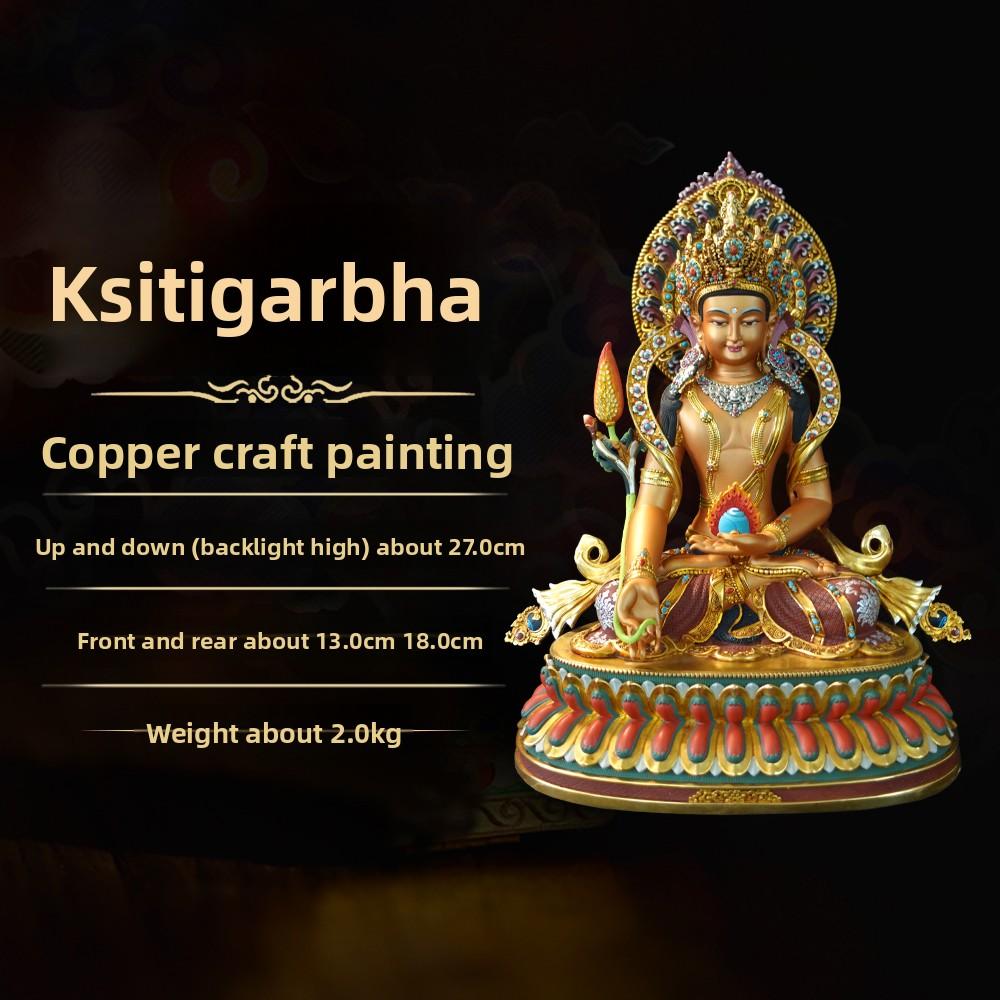 Nepal Tibet Handmade Pure Copper Vajrayana Ksitigarbha Statue Tibetan Buddhist Craft