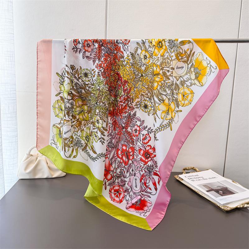 

Lavender Imitation Silk Printing Large Square Scarf Silk Scarf Shawl Headscarf Beach Scarf Neck Protection Scarf 90*90cm