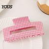 Long Hair Claw Back Head Claw, Hollow Square Large Clip, Plaid Print Accessory Anti-Slip Teeth for Daily Wear Medium