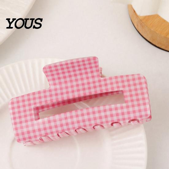 Long Hair Claw Back Head Claw, Hollow Square Large Clip, Plaid Print Accessory Anti-Slip Teeth for Daily Wear Medium