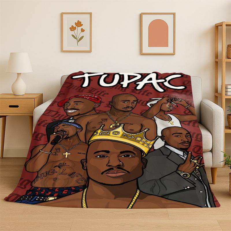 Rapper Eminem Tupac 10pac Hip Hop Rap God Flannel Blanket Soft Warm Throw Blanket for Bedroom Living Room Bed Travel Picnic