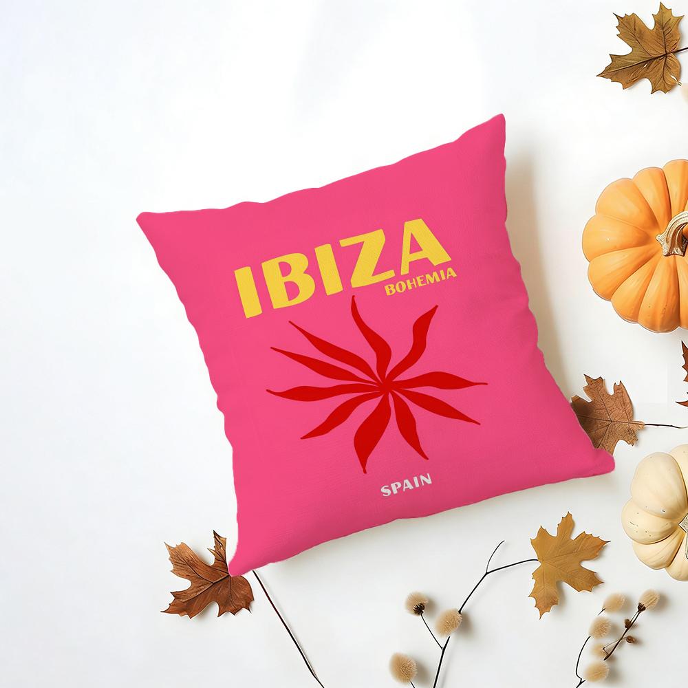 Bright Cheerful Anime Summer Travel Series Cushion Cover Washable Linen Pillowcase Soft for Daily Sofa Bed Home Room Decor