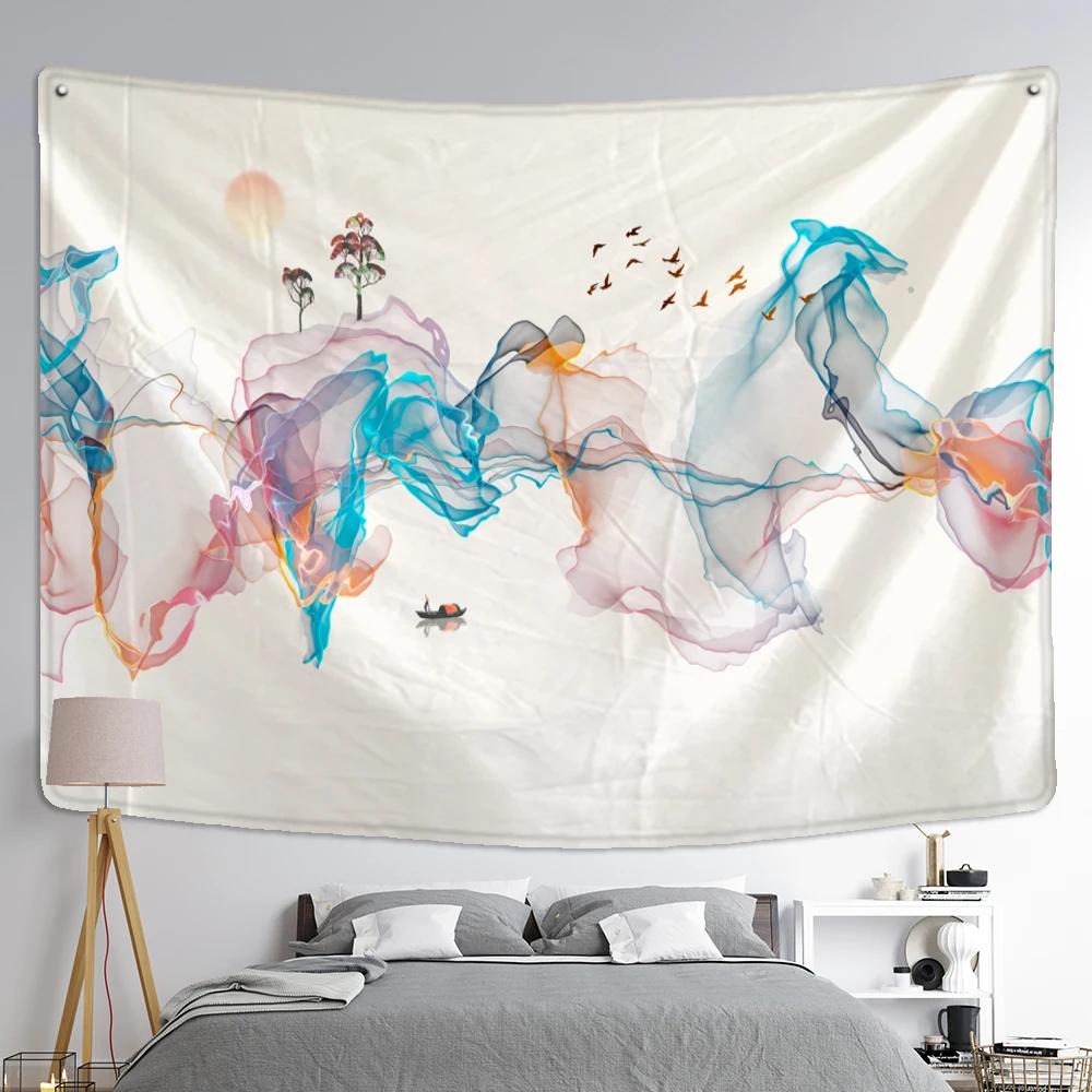 Mountain And River Ink Painting Tapestry Wall Hanging Bohemian Style Ins Hippie Psychedelic Home Decor