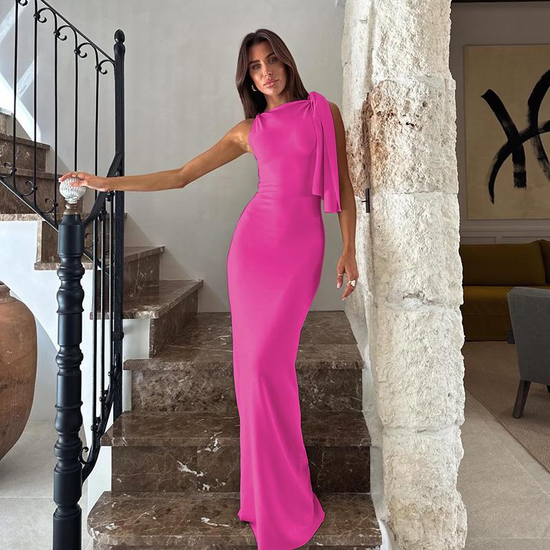 Móda Solid O Neck Bez rukávů Patchwork Sexy Bodycon Maxi Plesové šaty Letní Ženy Oblečení Party Festival Club Y2K