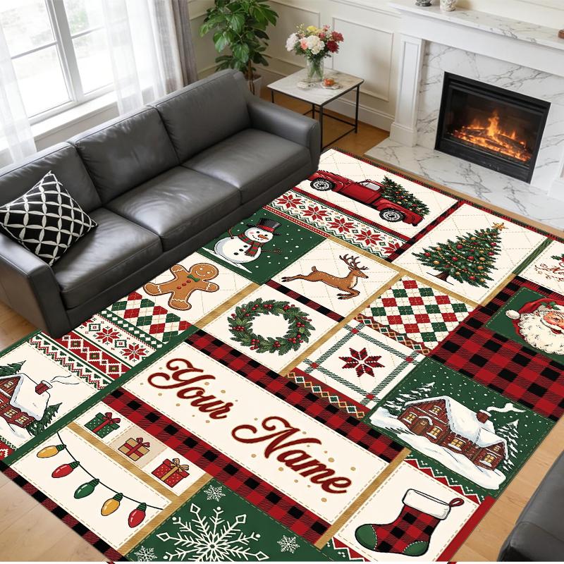 Christmas Custom Name Printed Square Area Rug Soft Non Slip Floor Carpet For Bedroom Holiday Gift