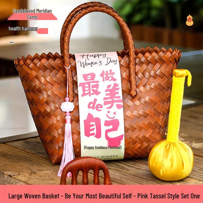 38th Festival Goddess Gift Set: High-End Bamboo Basket Souvenir for Employees