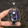 Blue Labradorite, Moonstone Copper Wire Wrap Jewelry Pendant 3.78" p0u07