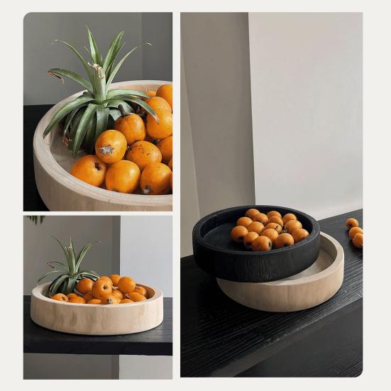 Wooden Round Storage Tray Multi-purpose Fruit Treats Candies Desserts Appetizer Snacks Serving Tray Farmhouse Rustic Decorative Bowl Kitchen Supplies