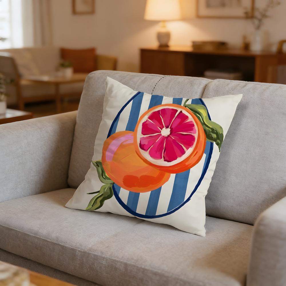 Grapefruitillustration Cushion Cover Anti-Dust Mite Short Plush Pillowcase - Invisible Zipper Silky Soft Sofa Cushion Cover