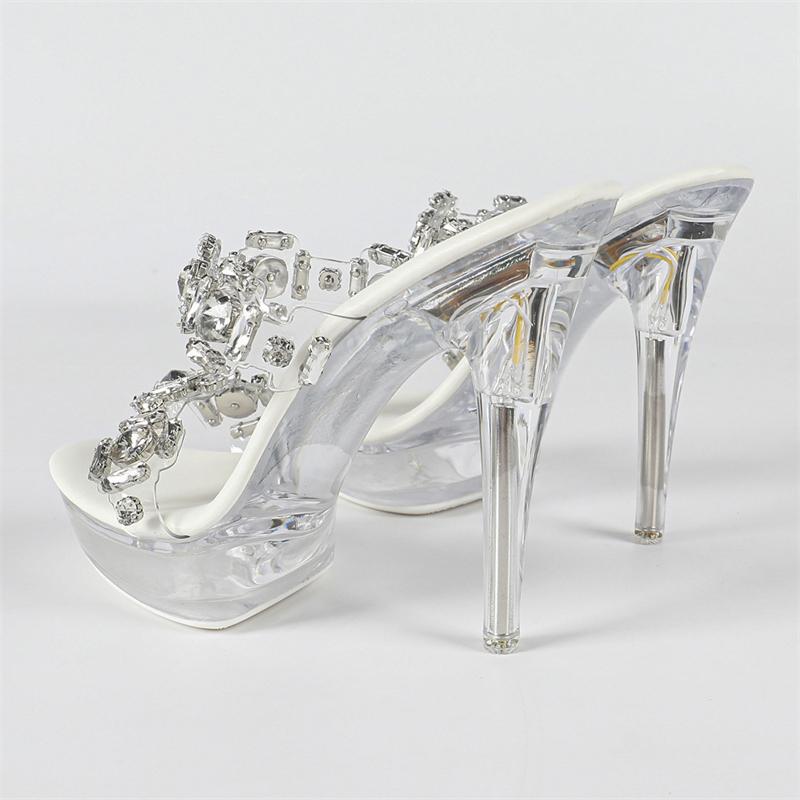 Eilyken Summer Sexy Crystal Diamond PVC Transparent Women Slippers Thin Heels Nightclub Prom Shoes Zapatos Mujer