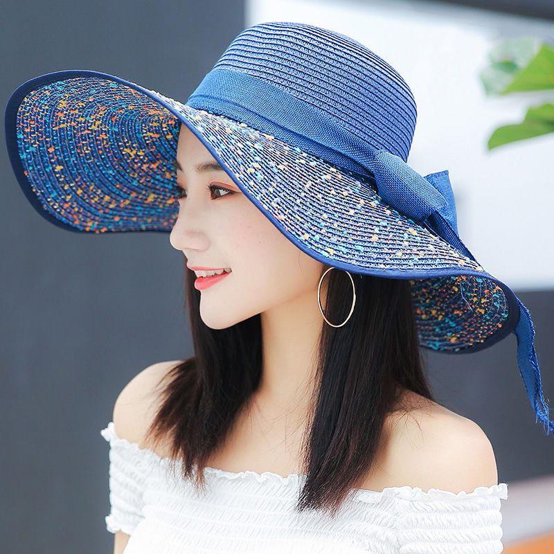 Beach Straw Hat Summer Seaside Extra Large Brim Sun Hat Sun Protection Holiday Hat Foldable Sun