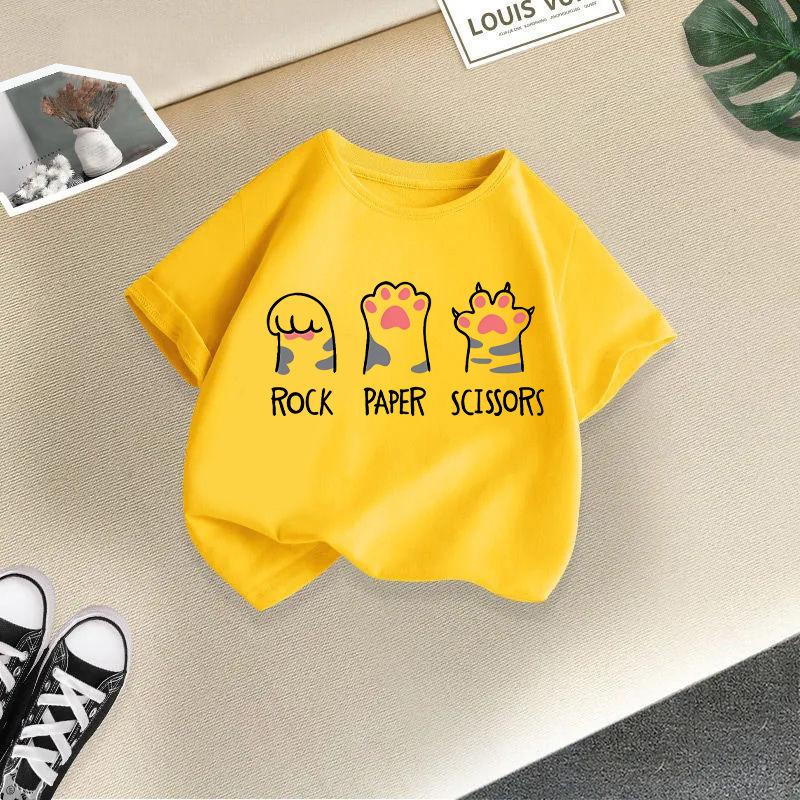 New Summer New Cat Printed Candy Color Funny Round Neck Short Sleeve Baby Girls Summer Clothes Trendy Children's T-shirt