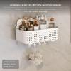 Wall Mounted NoDrill Bathroom Shelf Cream White Storage Basket with Hooks 1pc L