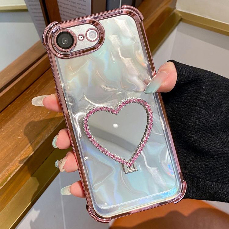 Heart-shaped Mirror Electroplated TPU + Acrylic Phone Case with Holder