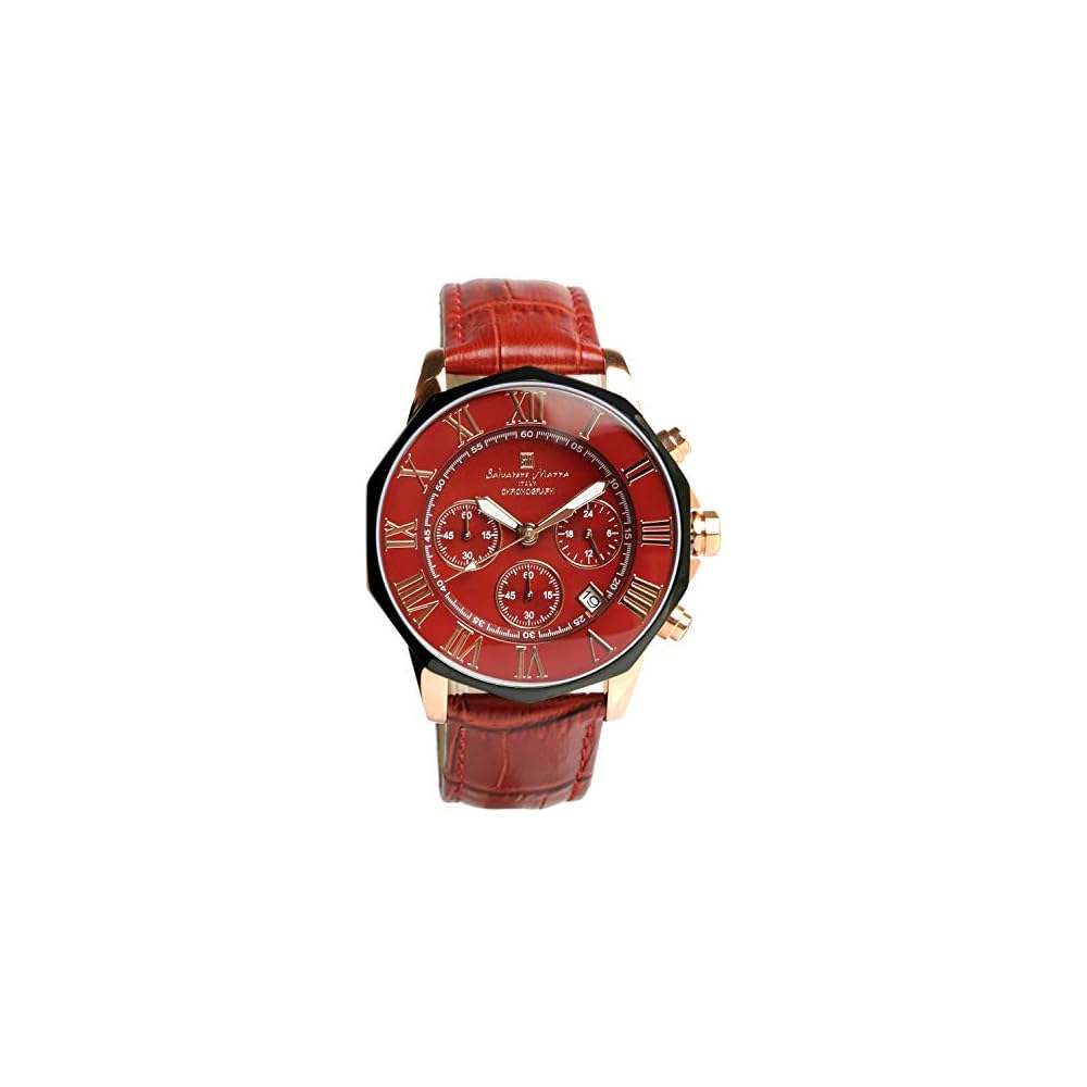 Salvatore Marra Men's Chronograph Watch Red 10 ATM Water Resistant Leather Strap