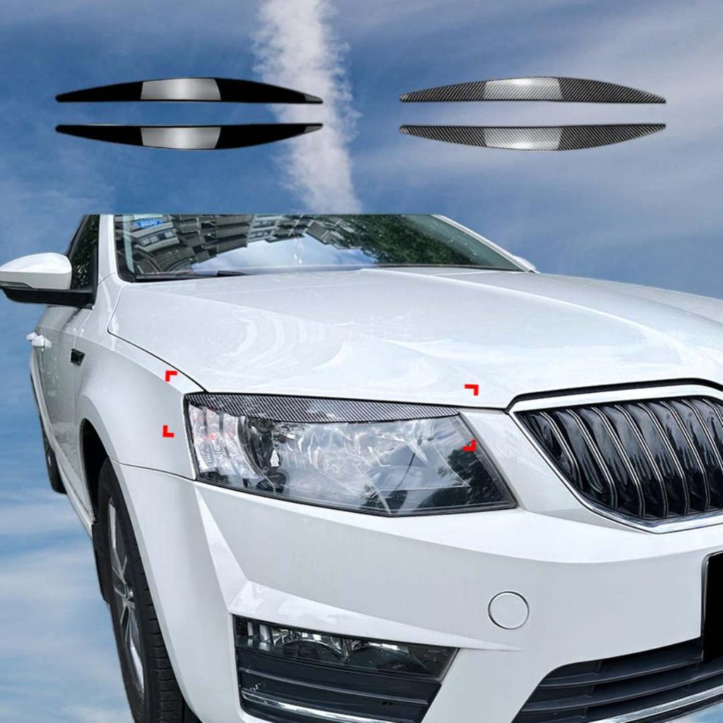 Headlight Lamp Eyebrows Cover Trim For 2015-2017 Skoda Octavia Mk3 Car Auto Eyelids Lids ABS Glossy Black